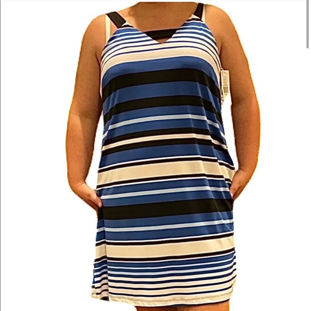 MSK Striped Blue, White and Black Shift Dress in Size Large - Picture 13 of 16